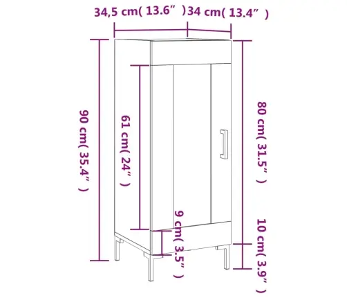 Kumode, Ozolkoka Krāsa, 34,5X34X90 Cm, Inženierijas Koks Vidaxl