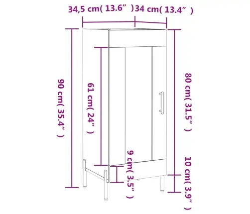 Puhvetkapp, Hall Sonoma Tamm, 34,5X34X90 cm Tehispuit