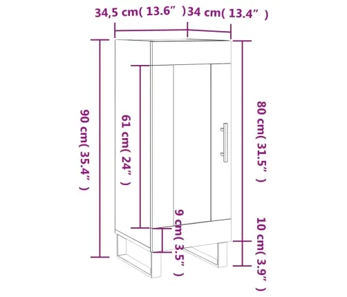 Šoninė Spintelė, Ąžuolo Spalvos, 34,5X34X90cm Apdirbta Mediena