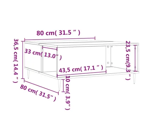 Kafijas Galdiņš, Betona Pelēks, 80X80X36,5Cm, Inženierijas Koks Vidaxl