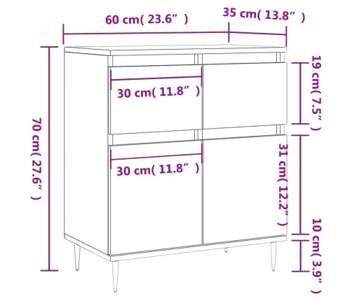 Šoninė Spintelė, Sonoma Ąžuolo, 60X35X70cm Apdirbta Mediena