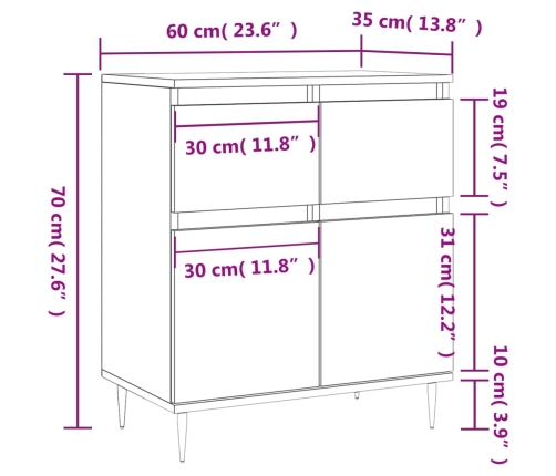 Puhvetkapp, Hall Sonoma Tamm, 60X35X70 cm Tehispuit