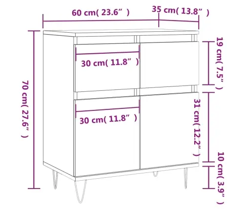 Puhvetkapp, Hall Sonoma Tamm, 60X35X70 cm Tehispuit