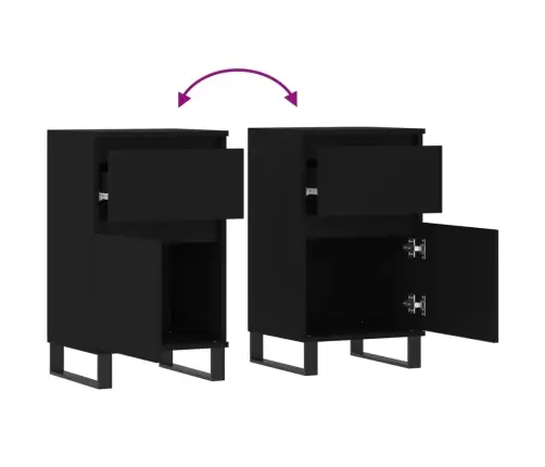 Šoninės Spintelės, 2Vnt., Juodos, 40X35X70cm Apdirbta Mediena