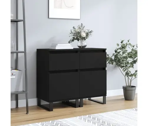 Šoninės Spintelės, 2Vnt., Juodos, 40X35X70cm Apdirbta Mediena