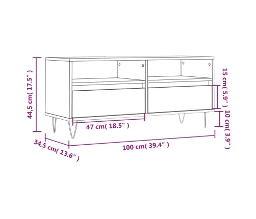 Tv Skapītis, Betona Pelēks, 100X34,5X44,5 Cm, Inženierijas Koks Vidaxl