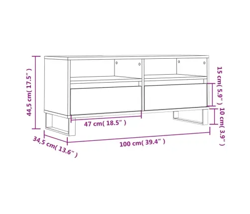 Tv Skapītis, Betona Pelēks, 100X34,5X44,5 Cm, Inženierijas Koks Vidaxl