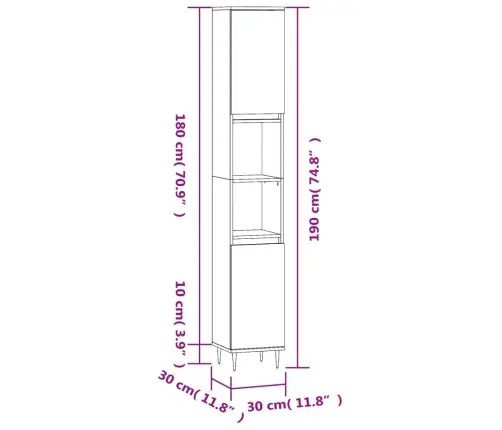 Vannitoakapp, Suitsutatud Tamm, 30 X 30 X 190 cm Tehispuit