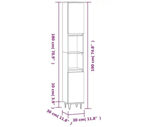 Vannasistabas Skapis, Balts, 30X30X190 Cm, Inženierijas Koks Vidaxl