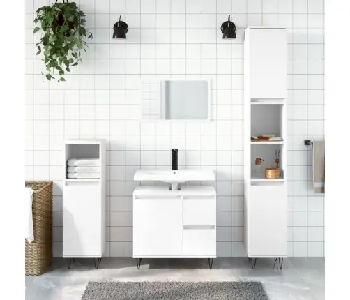 Vannasistabas Skapis, Balts, 30X30X190 Cm, Inženierijas Koks Vidaxl