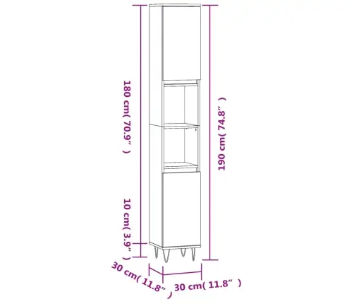Vannasistabas Skapis, Pelēks, 30X30X190 Cm, Inženierijas Koks Vidaxl