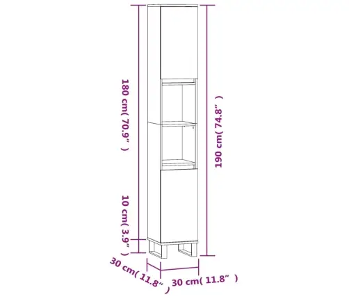 Vannasistabas Skapis, Ozola, 30X30X190 Cm, Inženierijas Koks Vidaxl