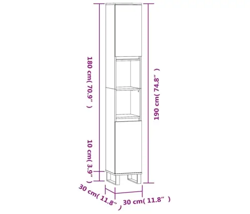 Vannitoakapp, Hall Sonoma Tamm, 30 X 30 X 190 cm Tehispuit