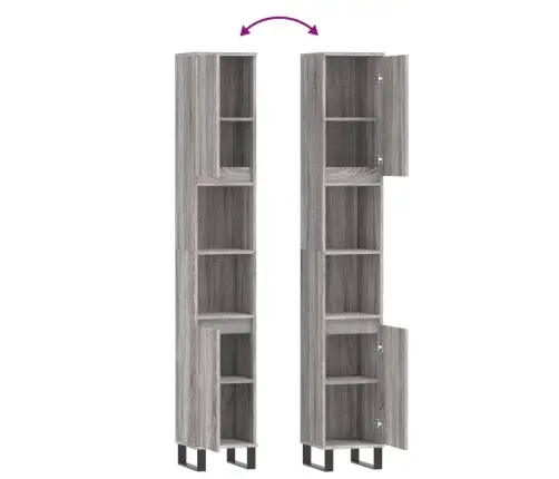 Vannitoakapp, Hall Sonoma Tamm, 30 X 30 X 190 cm Tehispuit