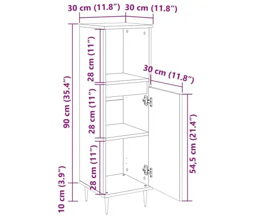 Vannitoakapp, Kõrgläikega Valge, 30 X 30 X 100 cm Tehispuit