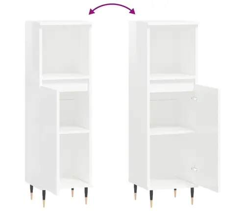 Vannitoakapp, Kõrgläikega Valge, 30 X 30 X 100 cm Tehispuit