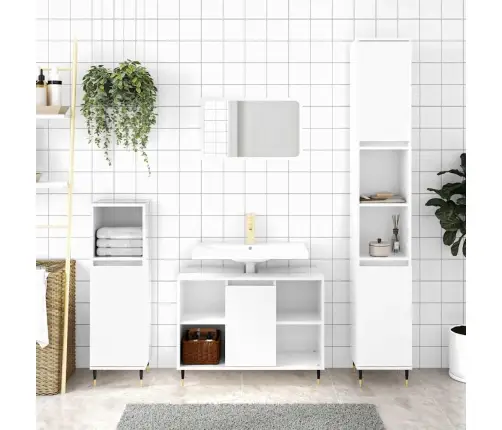 Vannitoakapp, Kõrgläikega Valge, 30 X 30 X 100 cm Tehispuit