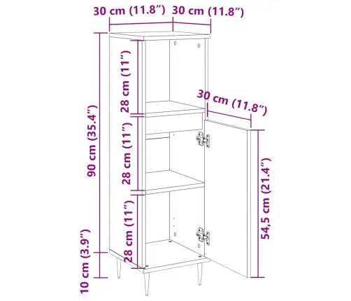 Vannitoakapp, Hall Sonoma Tamm, 30 X 30 X 100 cm Tehispuit Vannitoakapp, Hall Sonoma Tamm, 30 X 30 X 100 cm Tehispuit