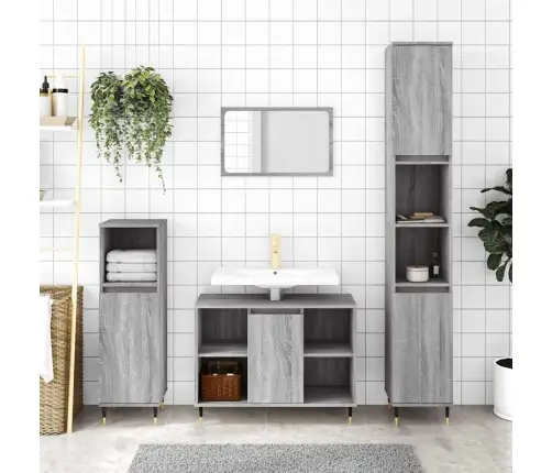 Vannitoakapp, Hall Sonoma Tamm, 30 X 30 X 100 cm Tehispuit Vannitoakapp, Hall Sonoma Tamm, 30 X 30 X 100 cm Tehispuit