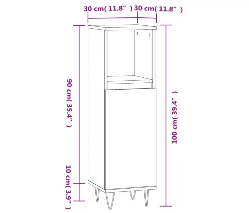 Vonios Kambario Spintelė, Balta, 30X30X100cm Apdirbta Mediena