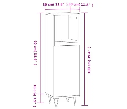 Vannitoakapp, Betoonhall, 30 X 30 X 100 cm Tehispuit