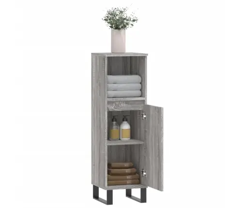 Vannasistabas Skapītis, Pelēks, 30X30X100 Cm, Inženierijas Koks Vidaxl