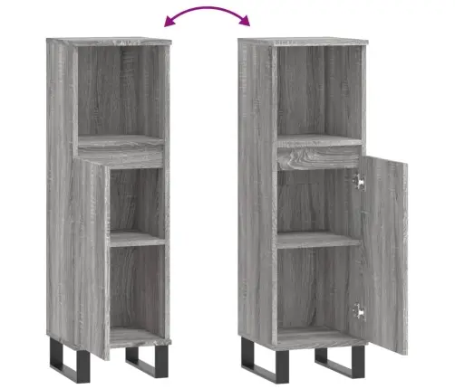 Vannasistabas Skapītis, Pelēks, 30X30X100 Cm, Inženierijas Koks Vidaxl