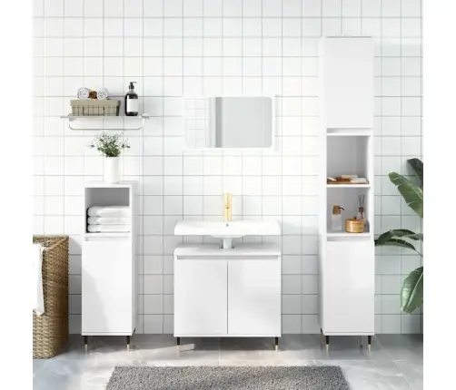 Vonios Kambario Spintelė, Balta, 58X33X60cm Mediena, Blizgi