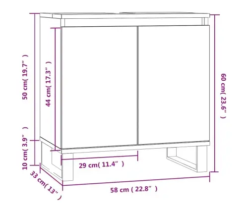 Vannitoakapp, Hall Sonoma Tamm, 58 X 33 X 60 cm Tehispuit