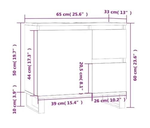 Vannitoakapp, Hall Sonoma Tamm, 65 X 33 X 60 cm Tehispuit