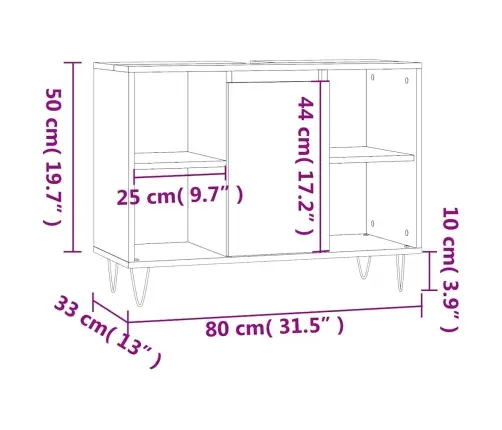 Vannitoakapp, Sonoma Tamm, 80 X 33 X 60 cm Tehispuit