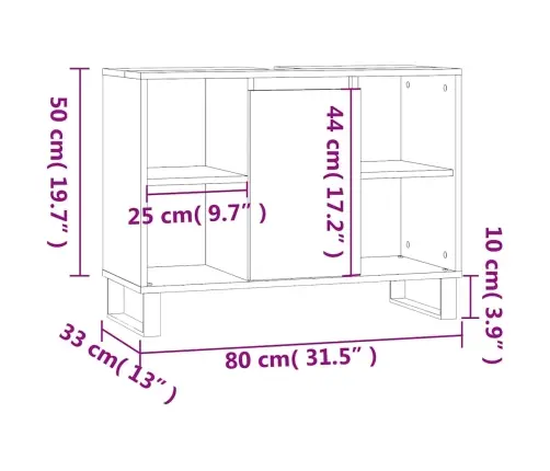 Vannitoakapp, Hall Sonoma Tamm, 80 X 33 X 60 cm Tehispuit