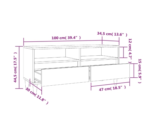 Tv Skapītis, 100X34,5X44,5 Cm, Inženierijas Koks, Balts Vidaxl