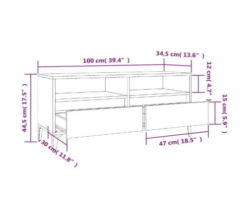 Televizoriaus Spintelė, Betono Pilka, 100X34,5X44,5cm Mediena