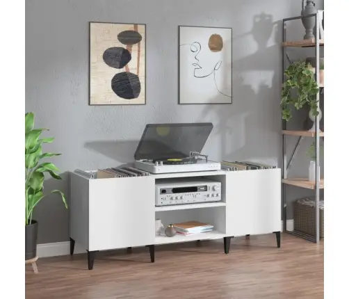 Vinilinių Plokštelių Spintelė, Balta, 121X38X48cm Mediena