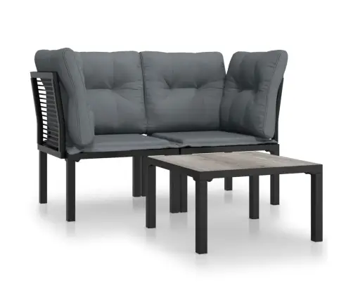 Sodo Poilsio Komplektas, 3 Dalių, Juodas/Pilkas, Poliratanas