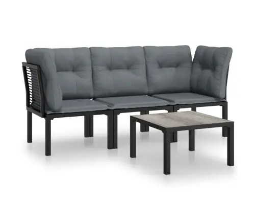 4-Osaline Aiamööbli Komplekt Patjadega, Must/Hall, Polürotang