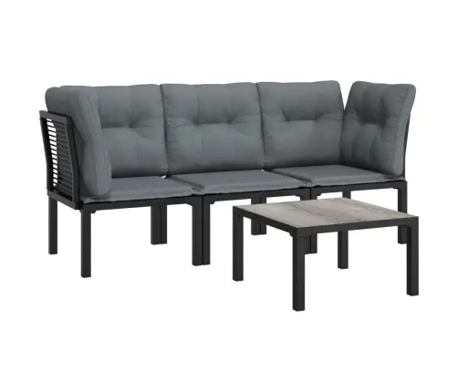 4-Osaline Aiamööbli Komplekt Patjadega, Must/Hall, Polürotang