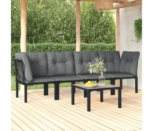5-Daļīgs Dārza Mēbeļu Komplekts, Melns, Pelēks, Pe Rotangpalma Vidaxl