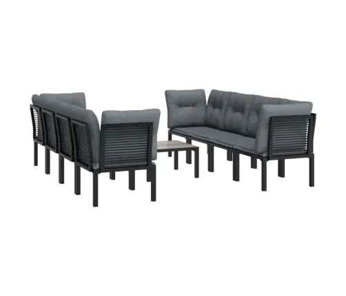 9-Daļīgs Dārza Mēbeļu Komplekts, Melna Un Pelēka Pe Rotangpalma Vidaxl