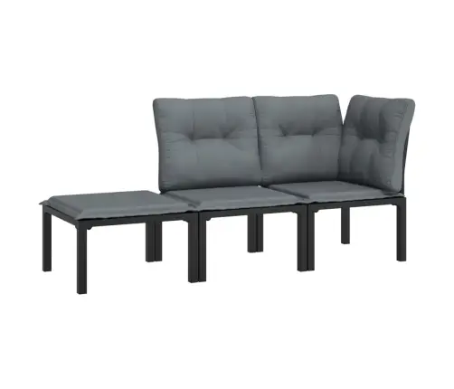 3-Daļīgs Dārza Dīvānu Komplekts, Melna Un Pelēka Pe Rotangpalma Vidaxl