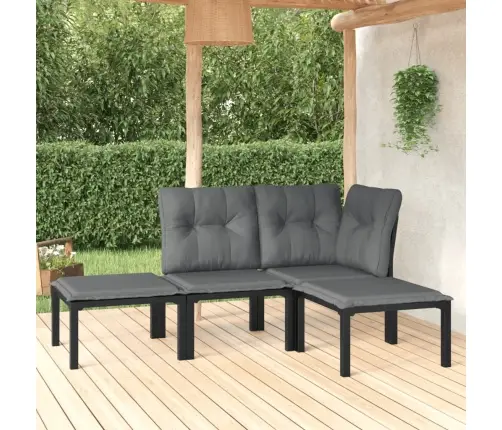 4-Osaline Aiamööbli Komplekt Patjadega, Must/Hall, Polürotang