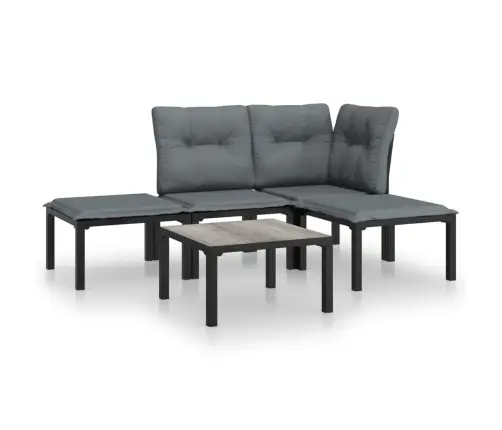 5-Daļīgs Dārza Mēbeļu Komplekts, Melns, Pelēks, Pe Rotangpalma Vidaxl