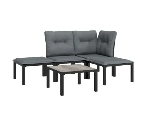 5-Daļīgs Dārza Mēbeļu Komplekts, Melns, Pelēks, Pe Rotangpalma Vidaxl