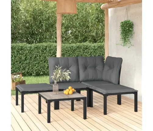 5-Daļīgs Dārza Mēbeļu Komplekts, Melns, Pelēks, Pe Rotangpalma Vidaxl
