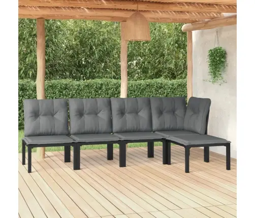 Sodo Poilsio Komplektas, 5 Dalių, Juodas Ir Pilkas, Poliratanas