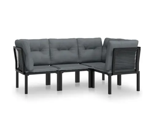 4-Daļīgs Dārza Dīvānu Komplekts, Melna Un Pelēka Pe Rotangpalma Vidaxl