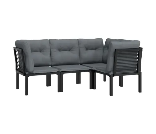 4-Daļīgs Dārza Dīvānu Komplekts, Melna Un Pelēka Pe Rotangpalma Vidaxl