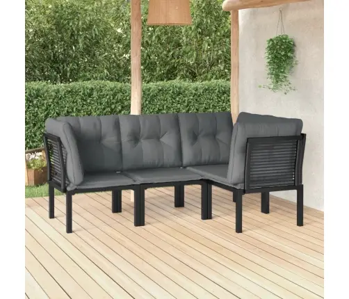 4-Daļīgs Dārza Dīvānu Komplekts, Melna Un Pelēka Pe Rotangpalma Vidaxl
