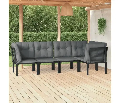 5-Daļīgs Dārza Mēbeļu Komplekts, Melns, Pelēks, Pe Rotangpalma Vidaxl